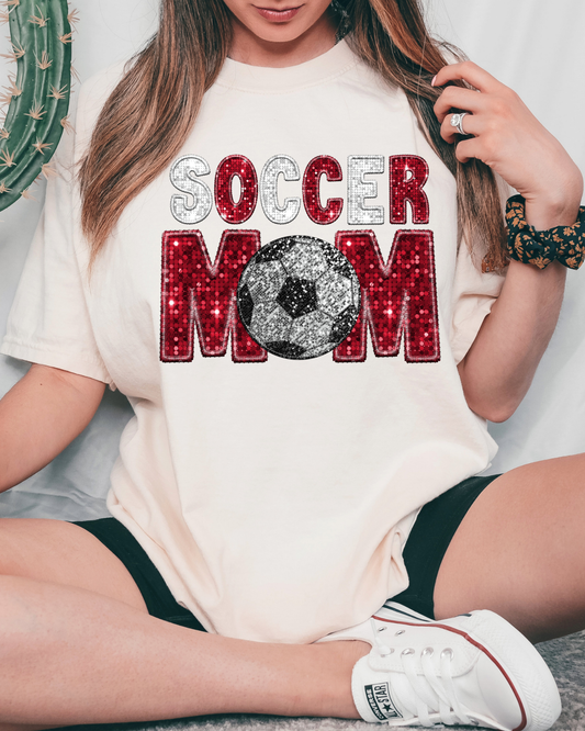 Soccer Mom White And Red Glitter