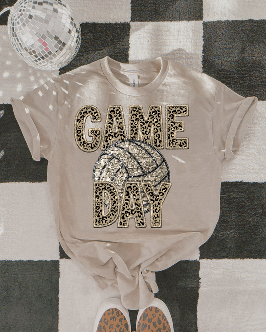 Game Day Volleyball (leopard glitter)