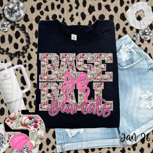 FLORAL BEARCATS BASEBALL PINK BOW