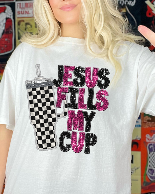 Jesus Fills My Cup Black And White Cup Glitter