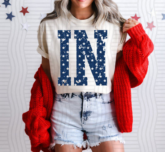 IN BLUE WITH STARS & DISTRESSED