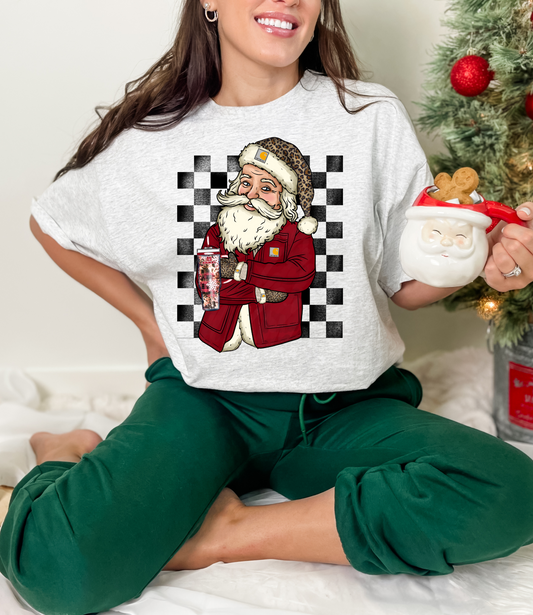 Santa Carhartt Leopard Hat w/Red Cup (Checkered Background)
