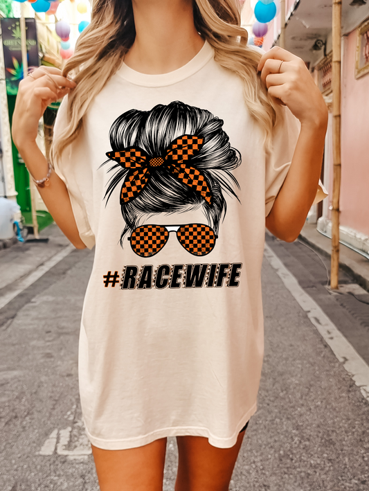 #Racewife- orange/black checkered