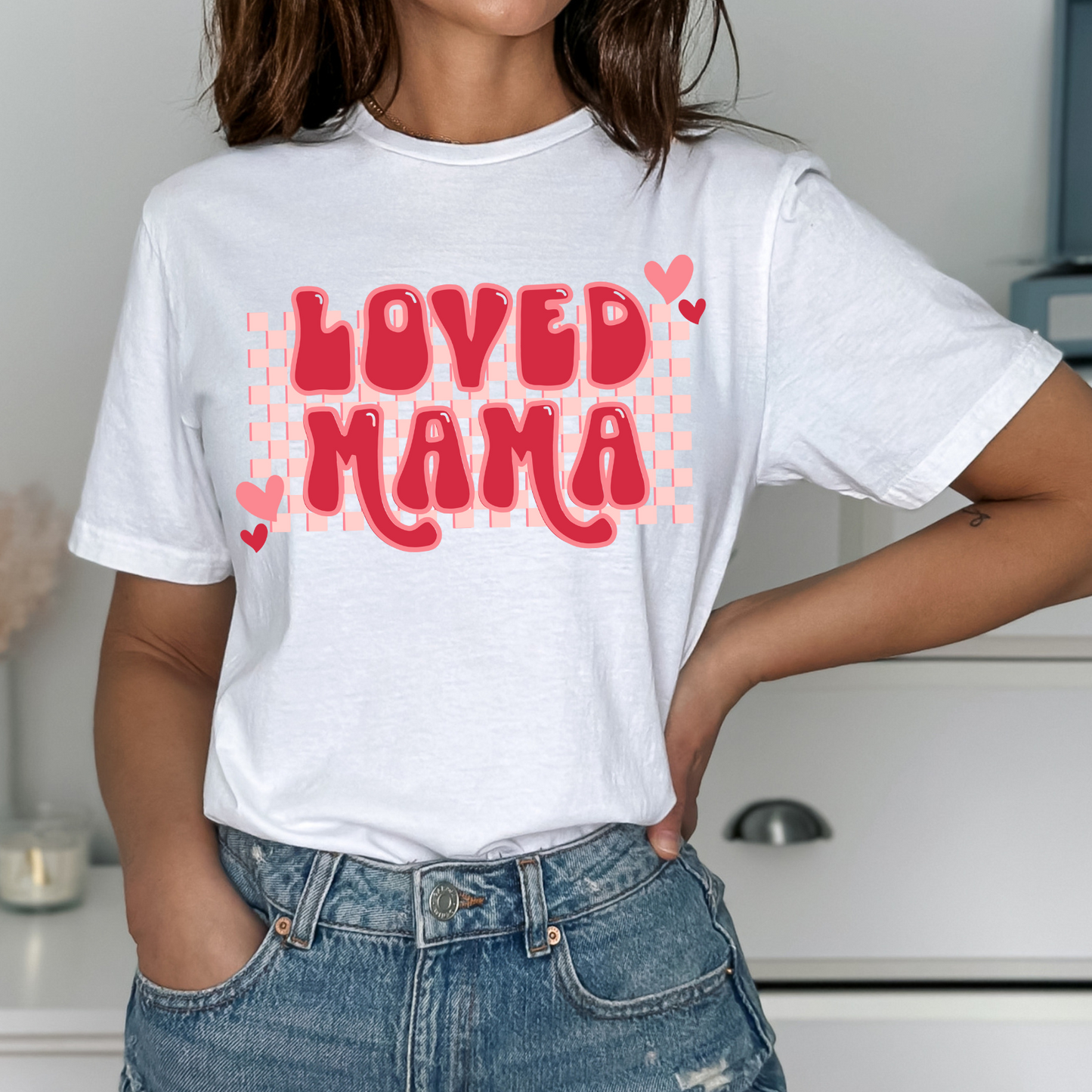 Loved Mama Pink Checkered- DTF Transfer