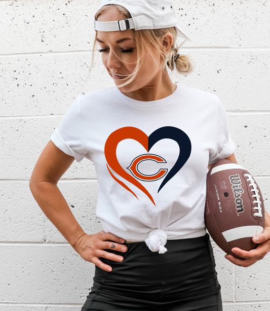 Chicago Bears logo inside blue/orange heart
