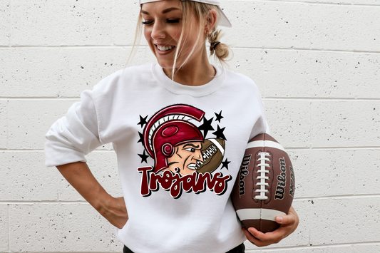 Maroon Trojans with mascot