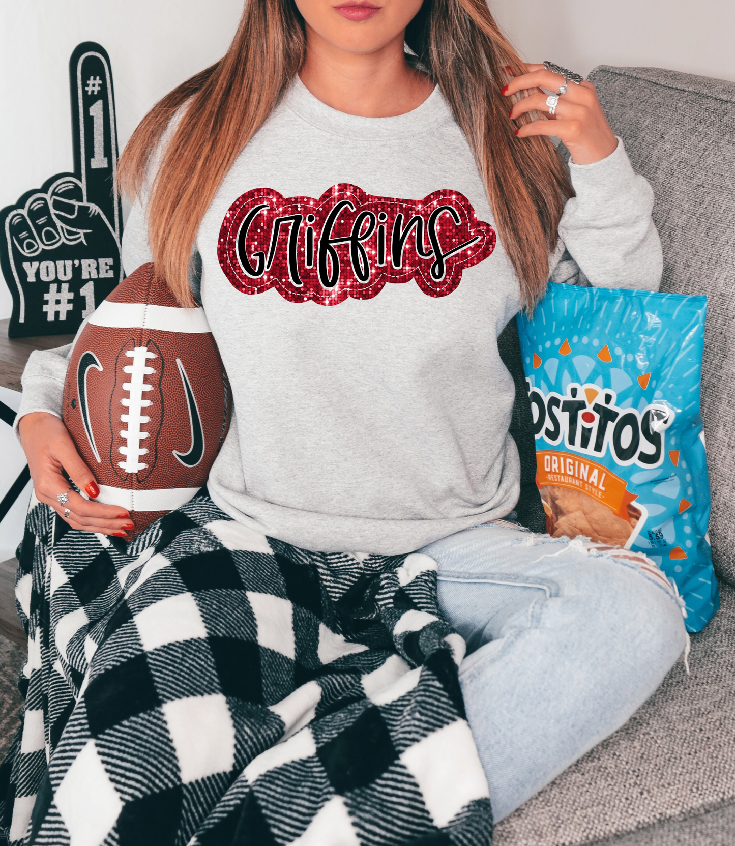 Griffins, red/black letters - faux sequin