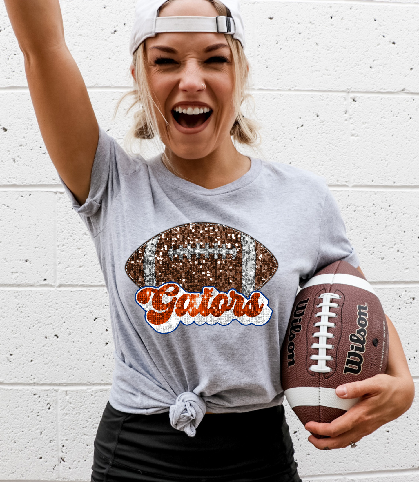 Gators, sequin - football orange & white