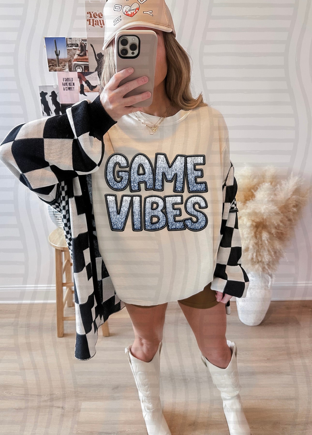 GAME VIBES NAVY FAUX GLITTER