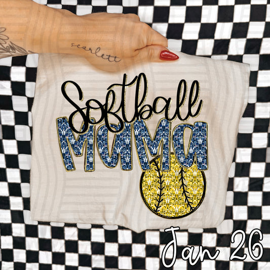 SOFTBALL MAMA NAVY FAUX SPARKLE