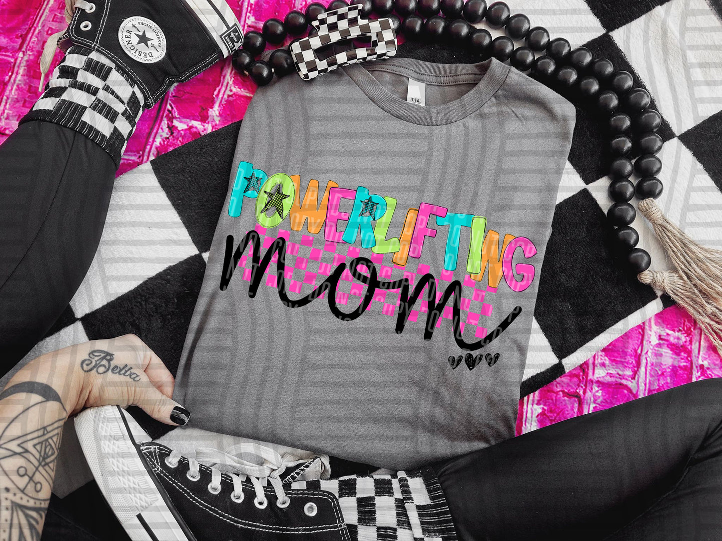 POWERLIFTING MOM COLORFUL STARS CHECKERS