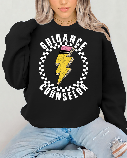 Guidance Counselor Pencil Lightning Bolt With Checkered Circle