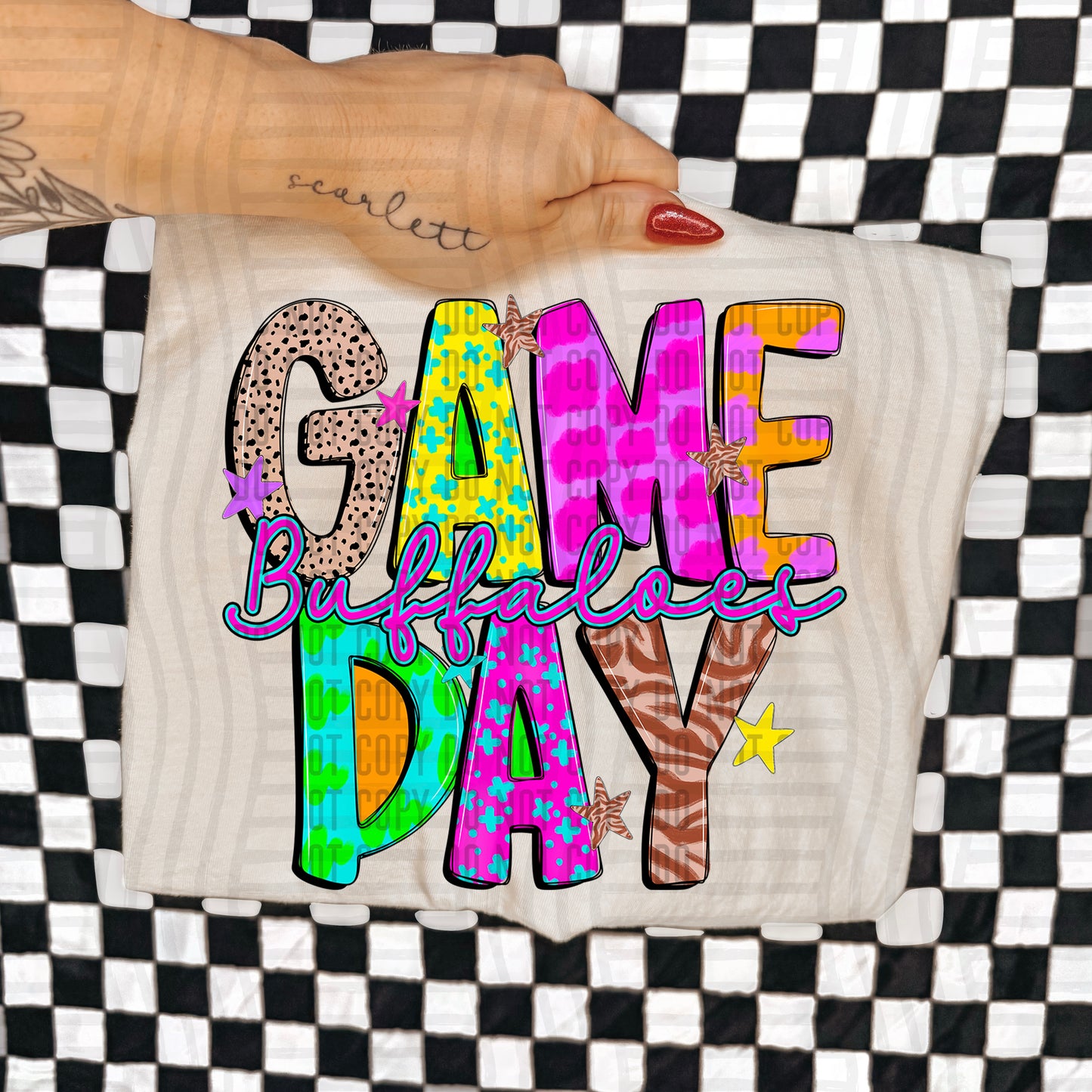GAME DAY BUFFALOES COLORFUL CHEETAH ZEBRA STARS