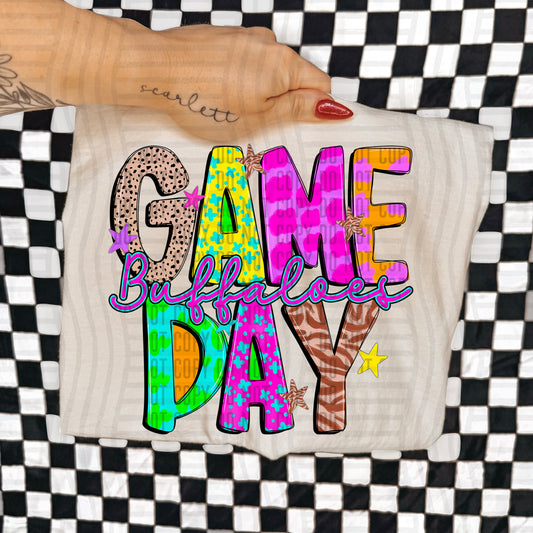 GAME DAY BUFFALOES COLORFUL CHEETAH ZEBRA STARS
