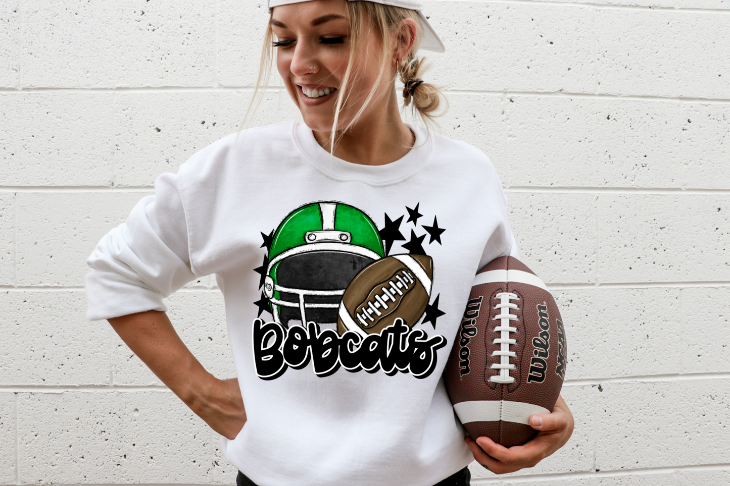 Bobcats with helmet- black letters & green helmet