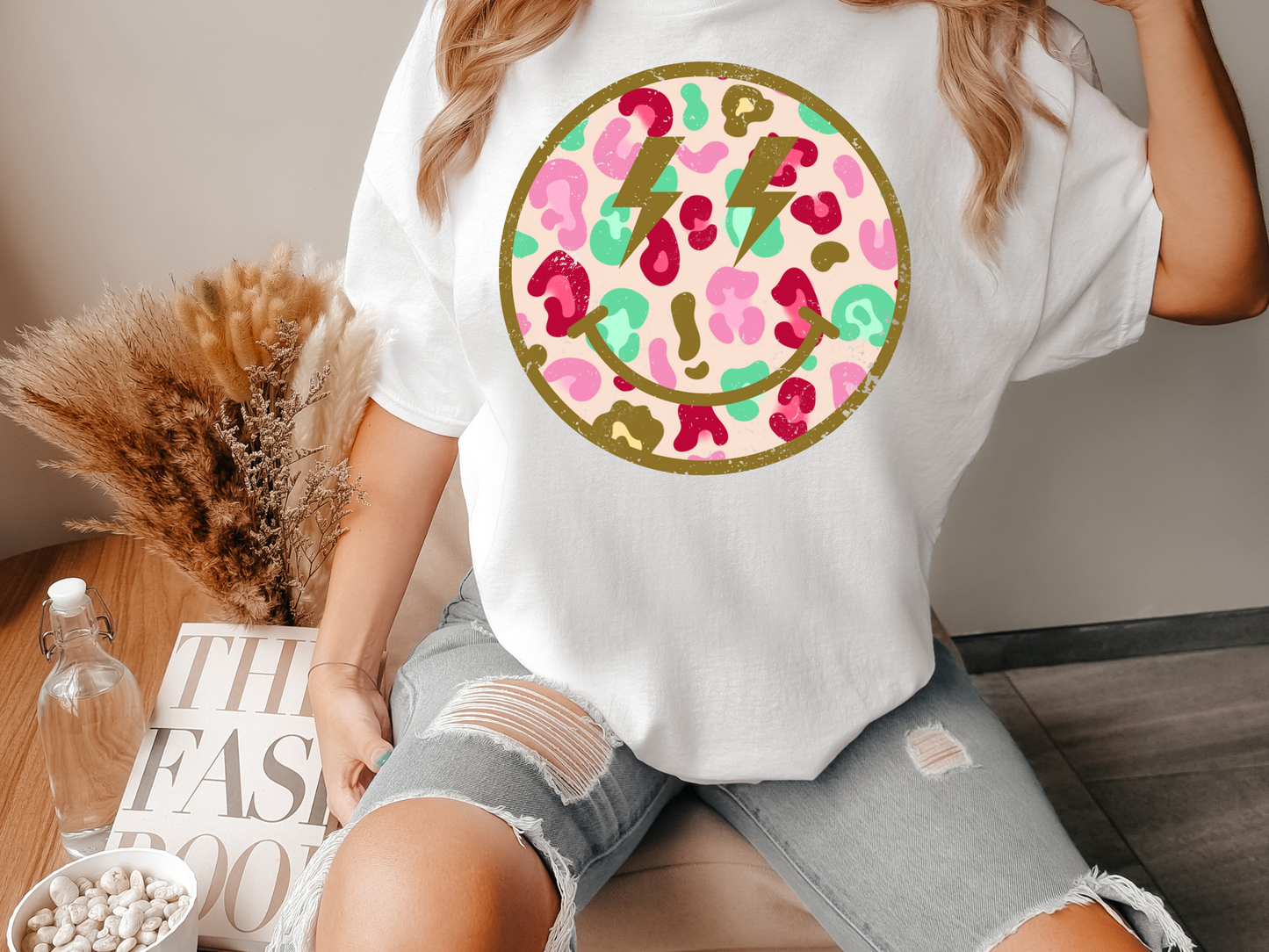 Leopard Pink Green Brown Smiley Face Lighting Bolt Eyes