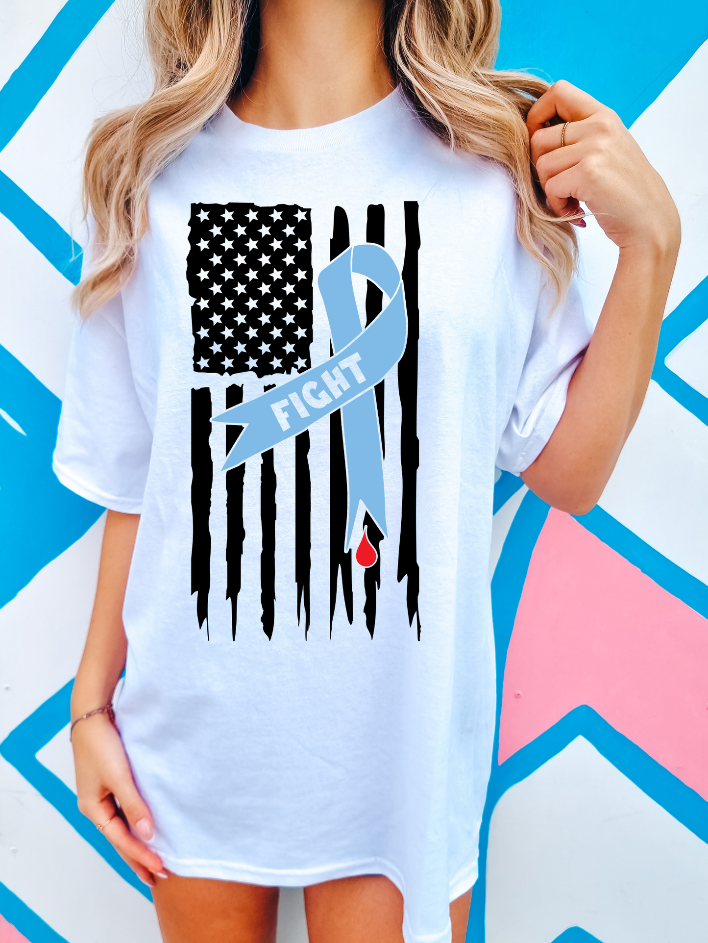 Fight, with blue ribbon and American flag