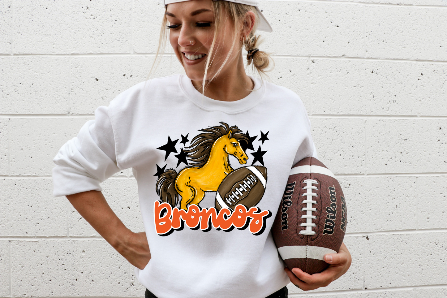 Broncos with mascot- orange letters