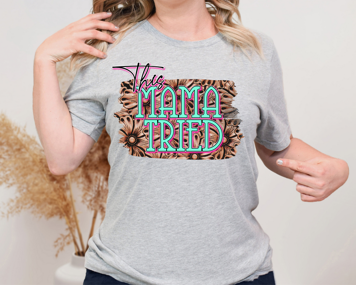 This mama tried - pink & blue with yellow sunflowers