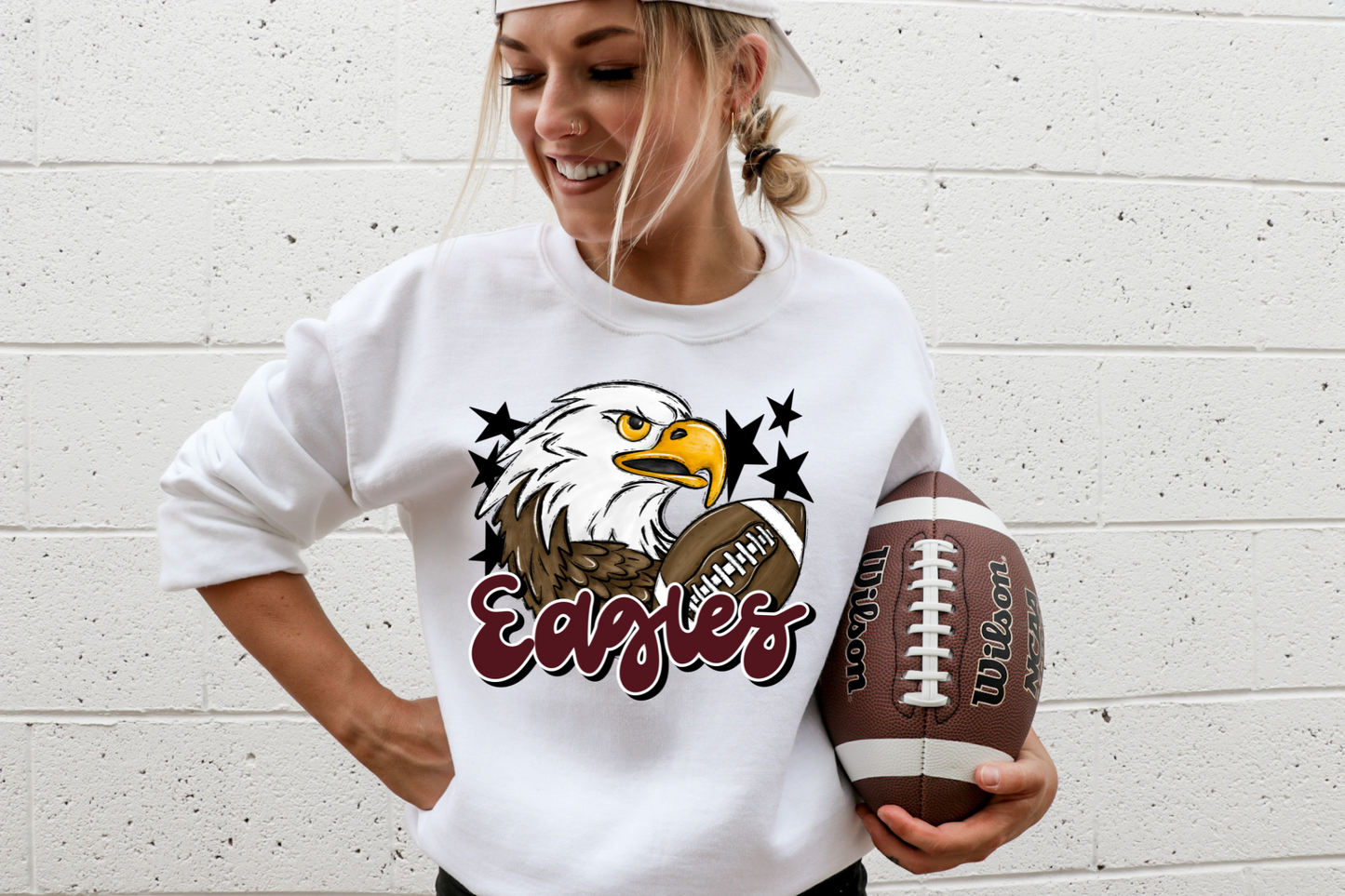Eagles with mascot- maroon letters