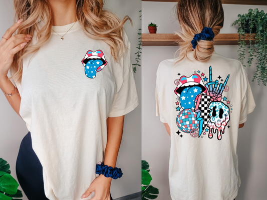Fourth of July Lips Checkered Lighting Bolt Skull Hands - back