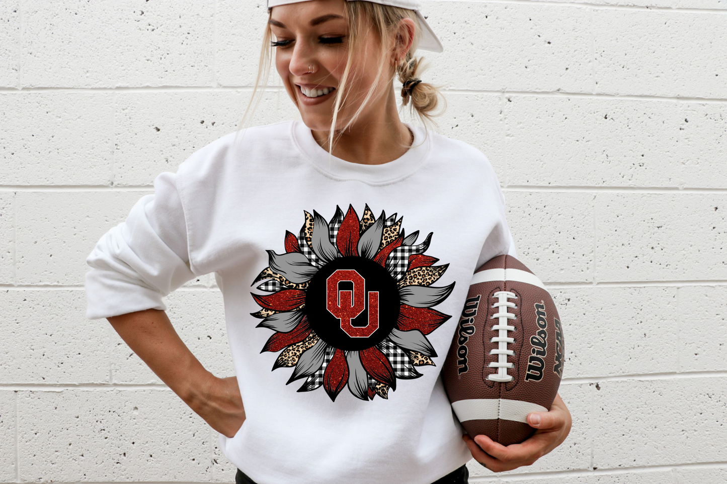 OU (red & white)- red grey and cheetah print flower