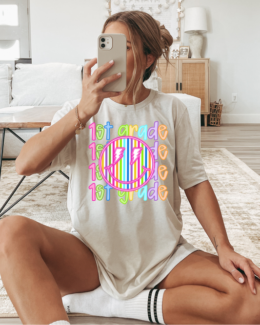 1st Grade (neon smiley face)