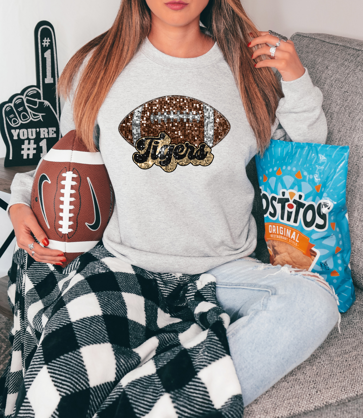 Tigers, sequin - football black and gold