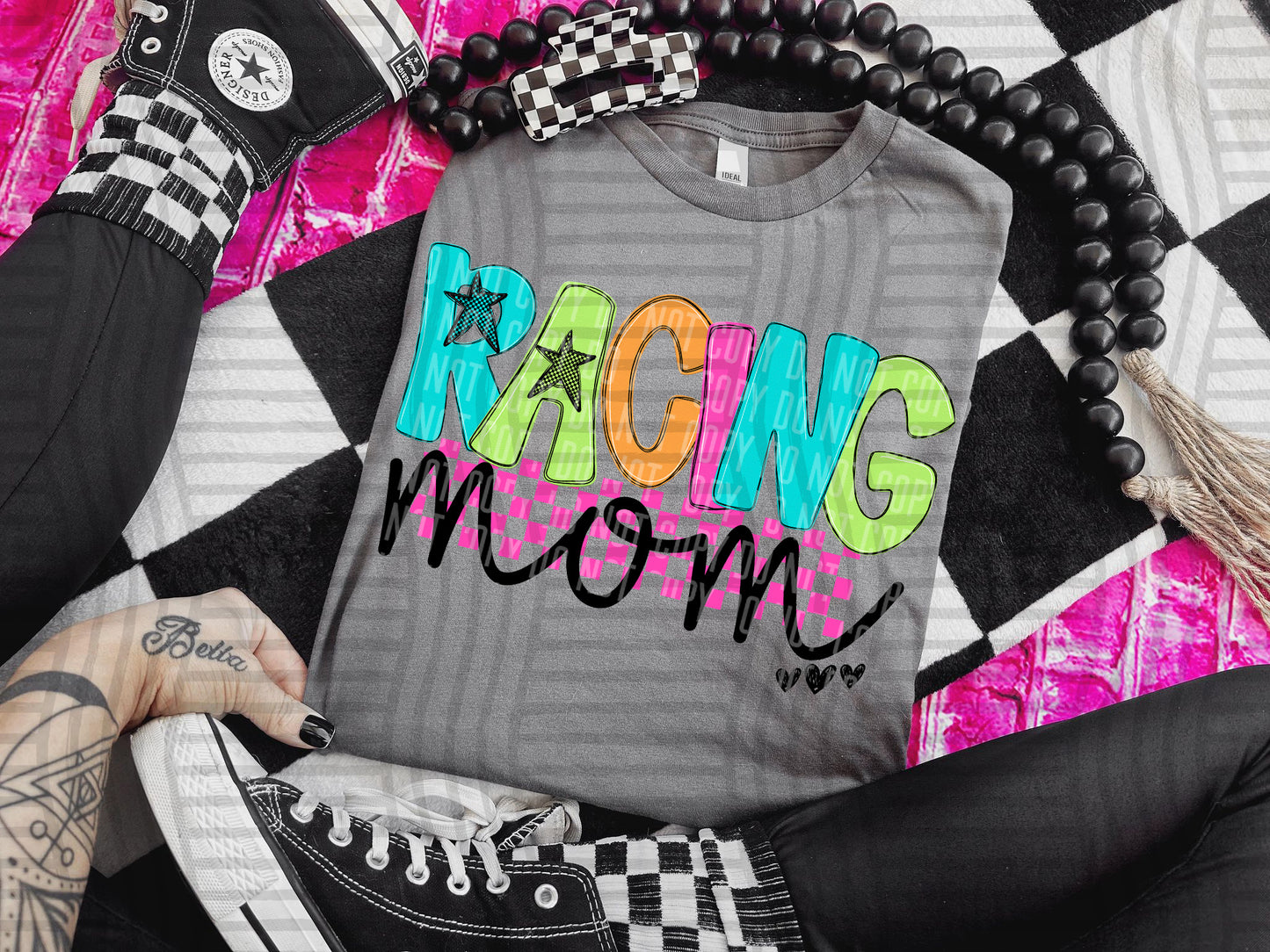 RACING MOM COLORFUL STARS CHECKERS