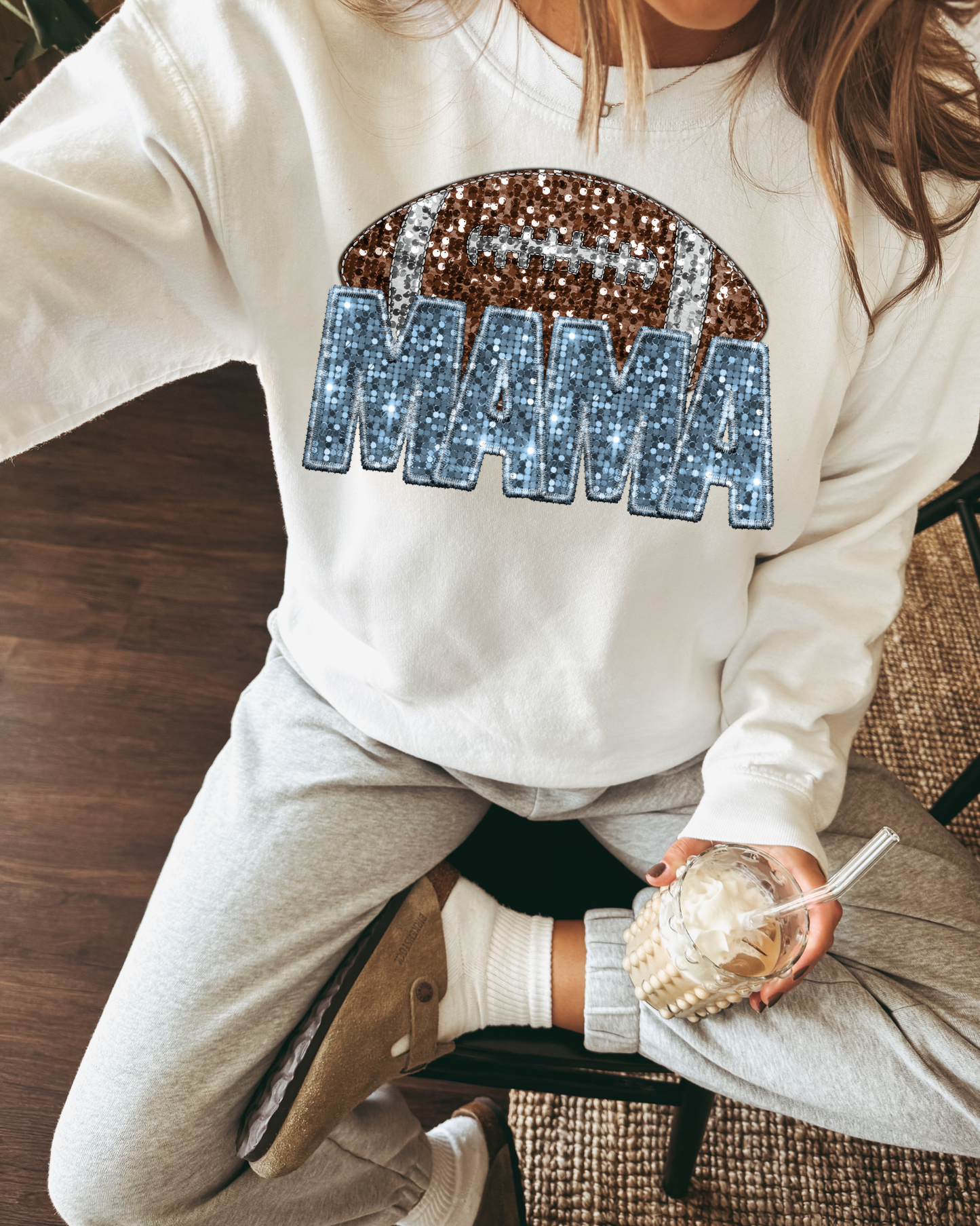 Mama Football Light Blue Glitter