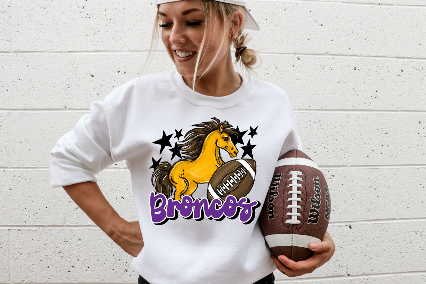 Broncos with mascot- purple letters