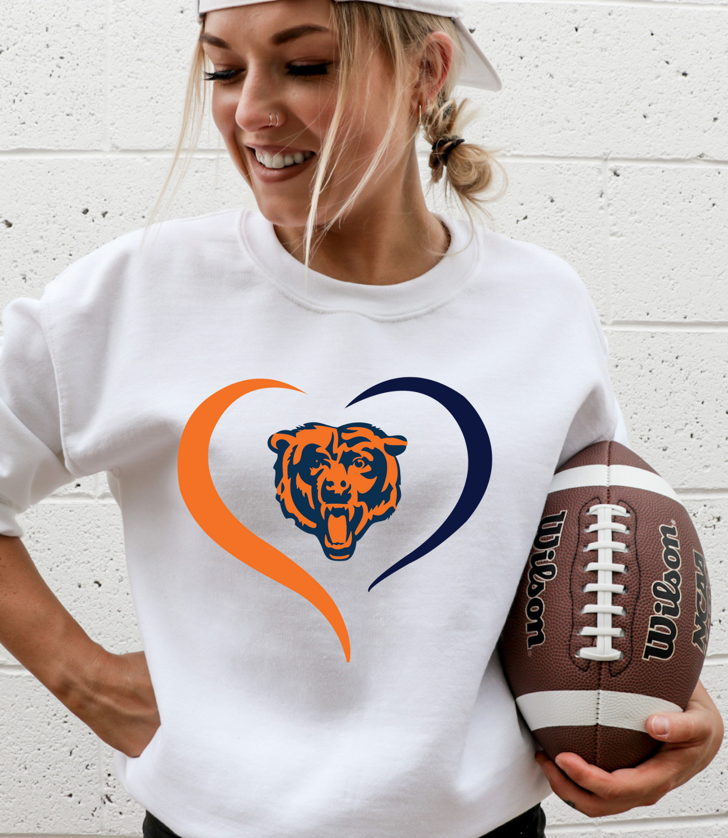 Blue/orange heart with Chicago bear mascot inside