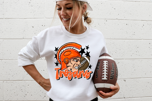Orange Trojans with mascot