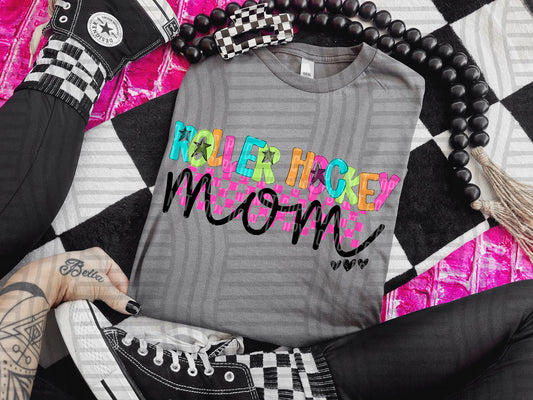 ROLLER HOCKEY MOM COLORFUL STARS CHECKERS