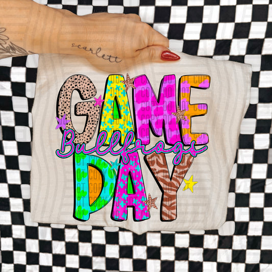 GAME DAY BULLFROGS COLORFUL CHEETAH ZEBRA STARS