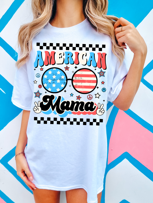 American Mama Black Checkered Distressed Vintage Retro