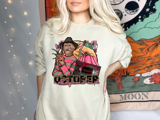 In October we watch scary movies and wear pink