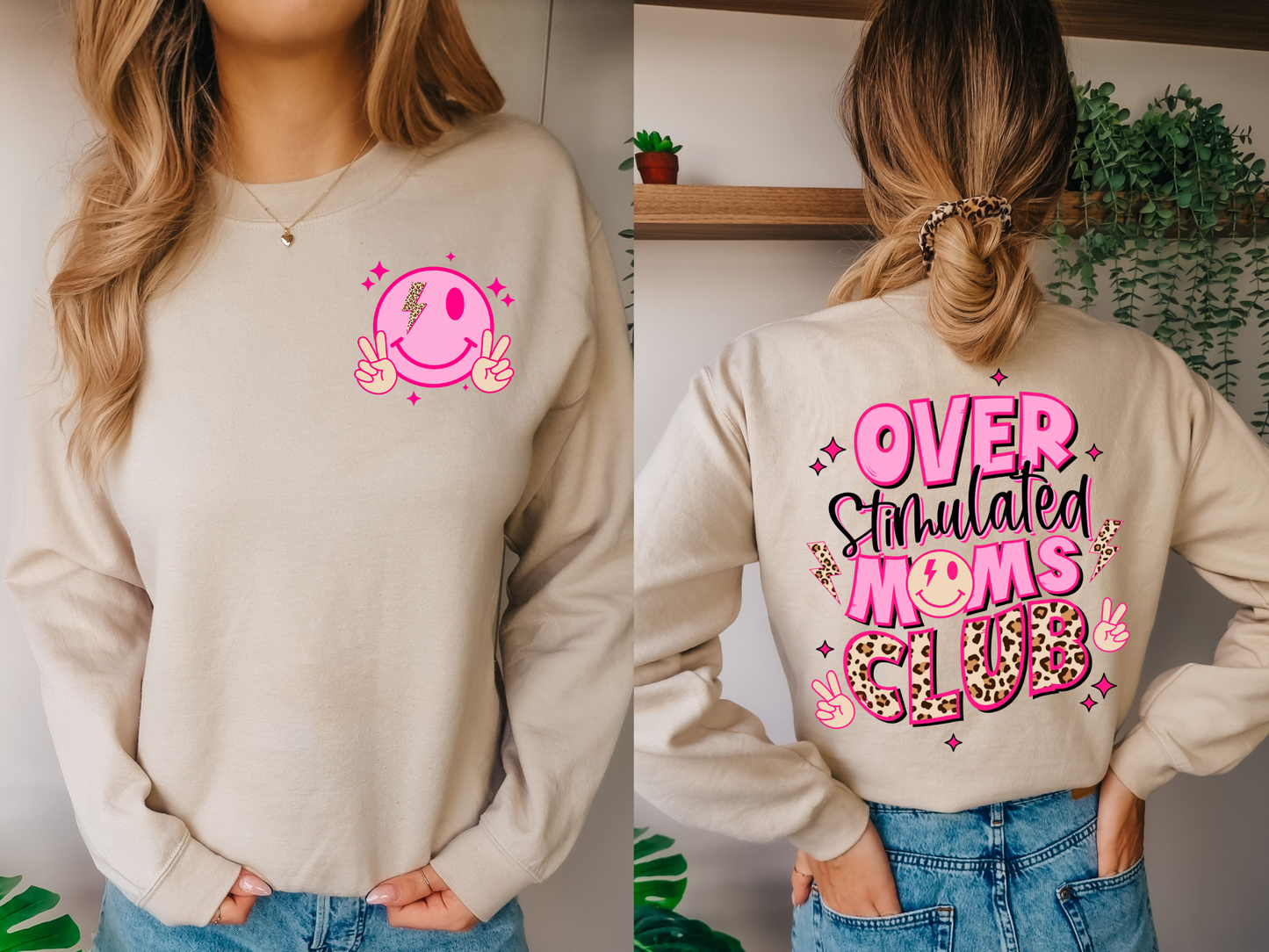 Pink and cheetah print smiley-front