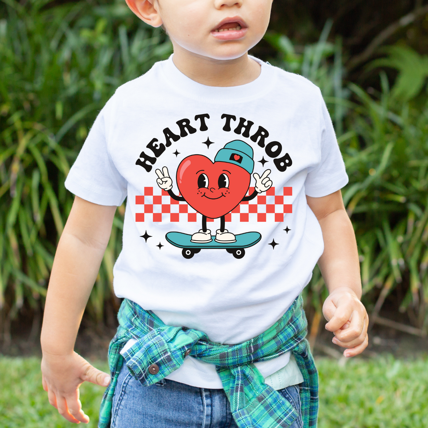Heart Throb Checkered Skateboard- DTF Transfer