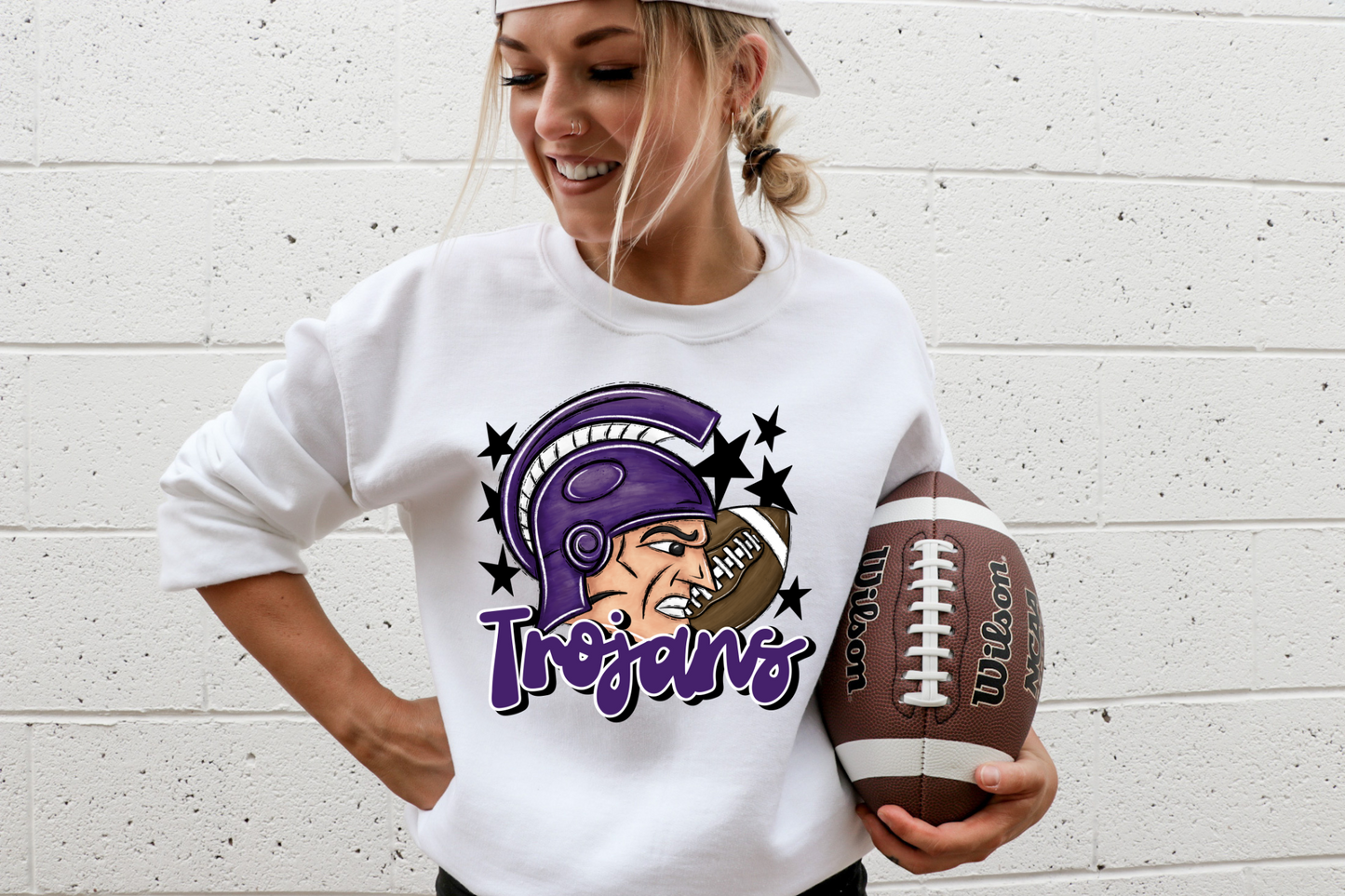 Purple Trojans with mascot