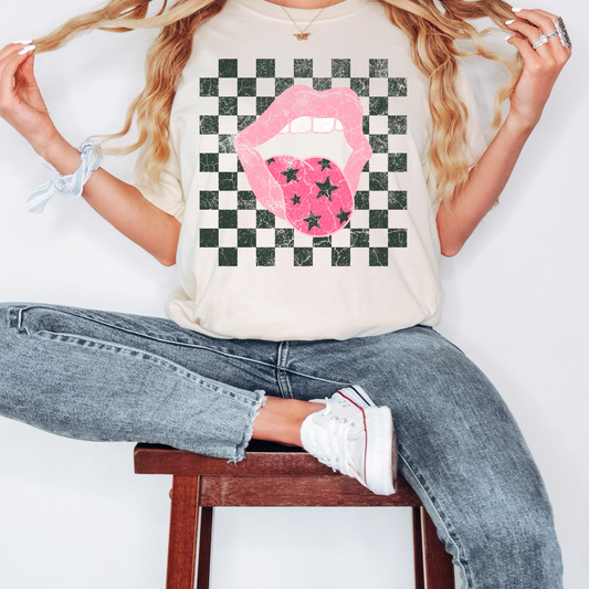 Star Tongue Mouth Checkered