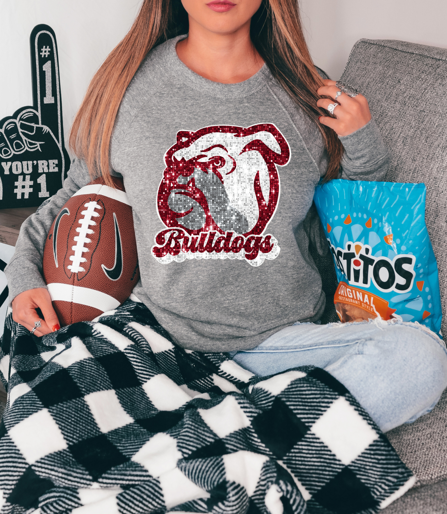 Bulldogs, sequin - mascot red & white