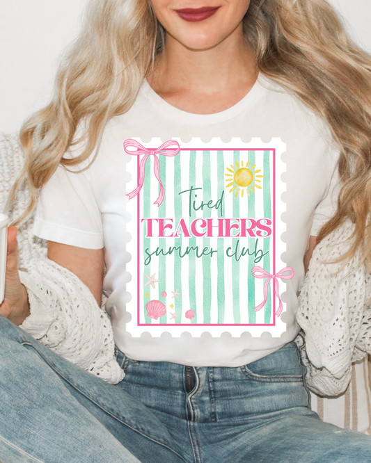 TIRED TEACHERS SUMMER CLUB STRIPES & WHITE OUTLINE
