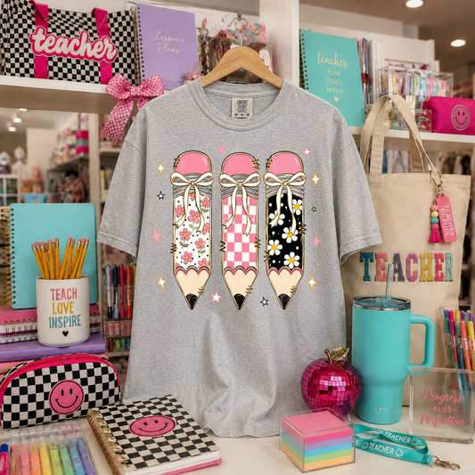 Floral Checkered Pencils