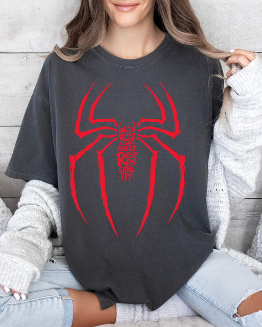 Spider Man Logo With Great Power Comes Great Responsibility