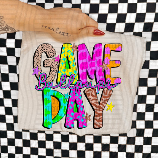GAME DAY BULLPUPS COLORFUL CHEETAH ZEBRA STARS