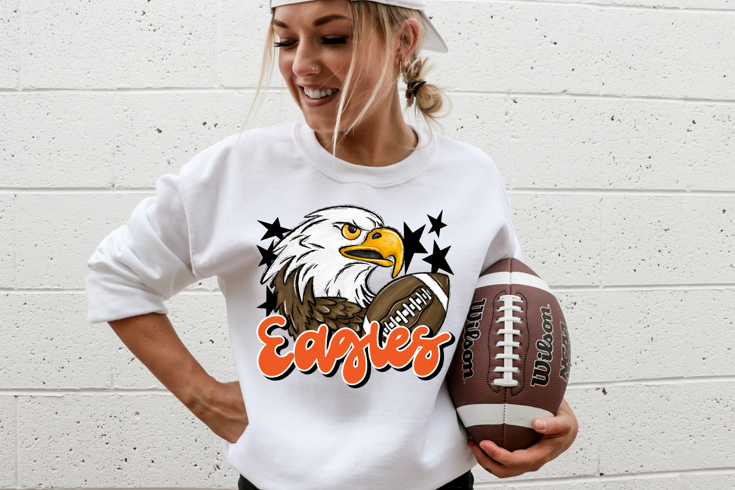 Eagles with mascot- orange letters