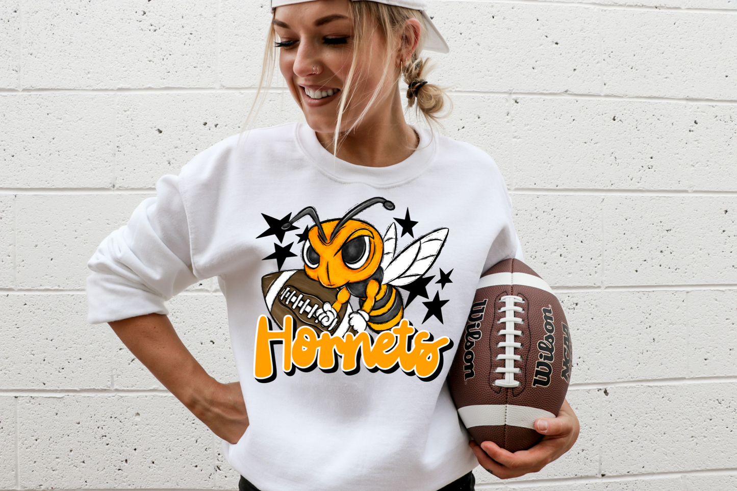Hornets with mascot- dark yellow letters