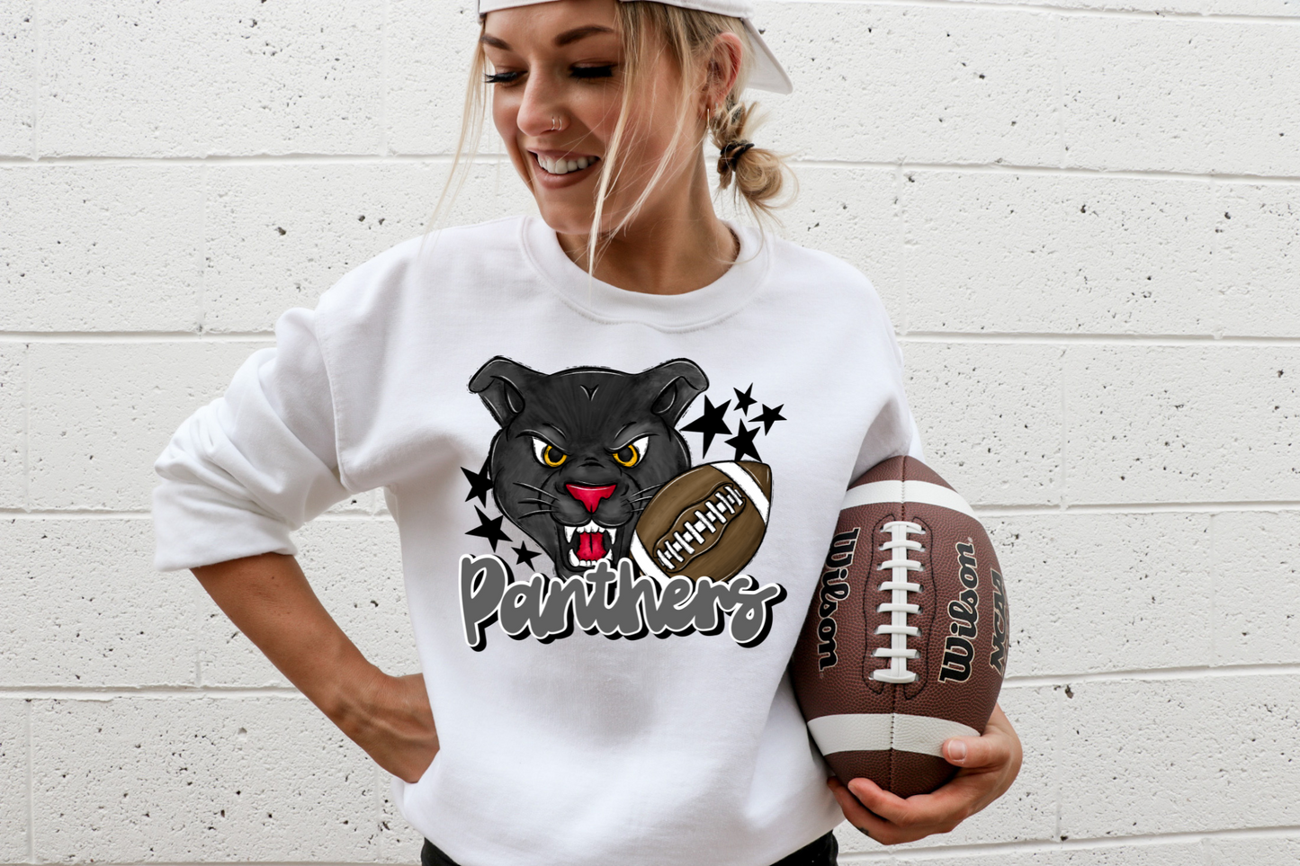 Panthers with mascot- grey letters