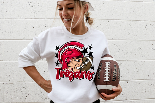 Red Trojans with mascot